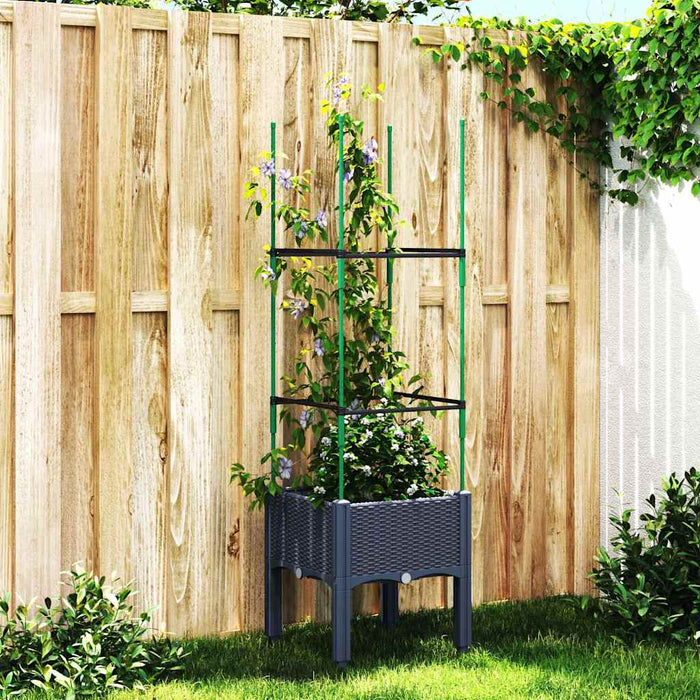 Jardinieră de grădină cu spalier, albastru gri, 40x40x142,5 cm, PP WALTI