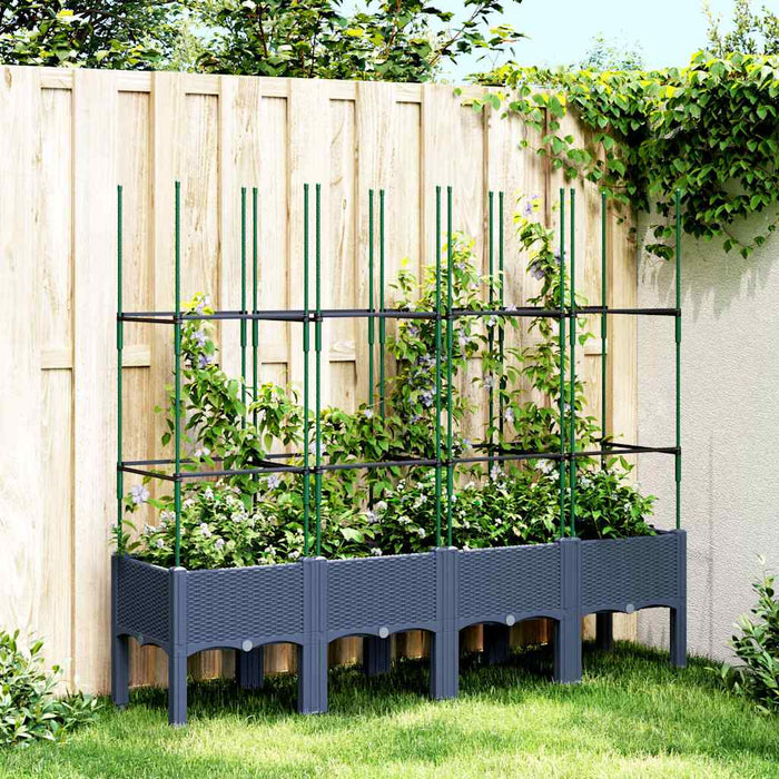 Jardinieră de grădină cu spalier, albastru gri, 160x40x142,5 cm, PP WALTI