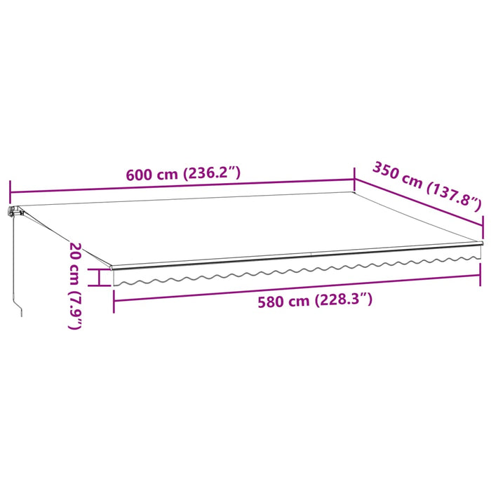 Copertina retractabilă manual cu LED, vișiniu, 600x350 cm - WALTI WALTI