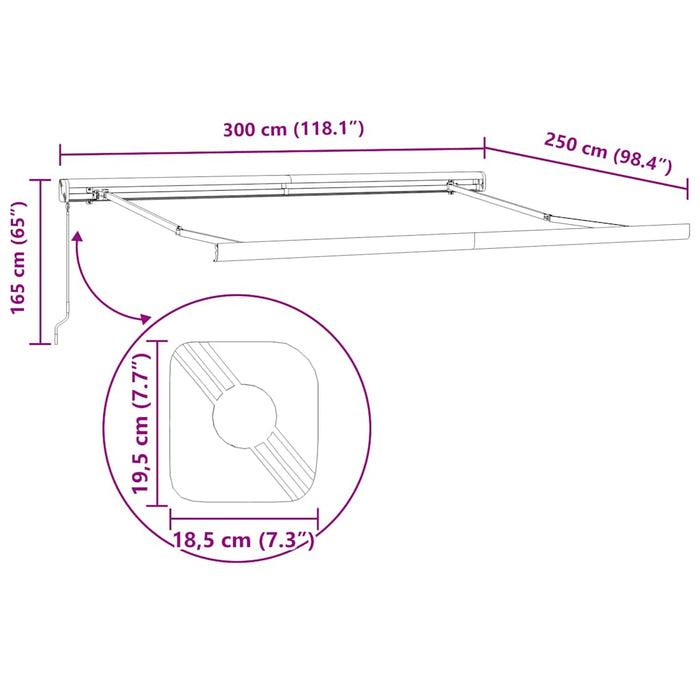 Copertină retractabilă antracit/alb, 3x2,5 m, textil/aluminiu - WALTI WALTI