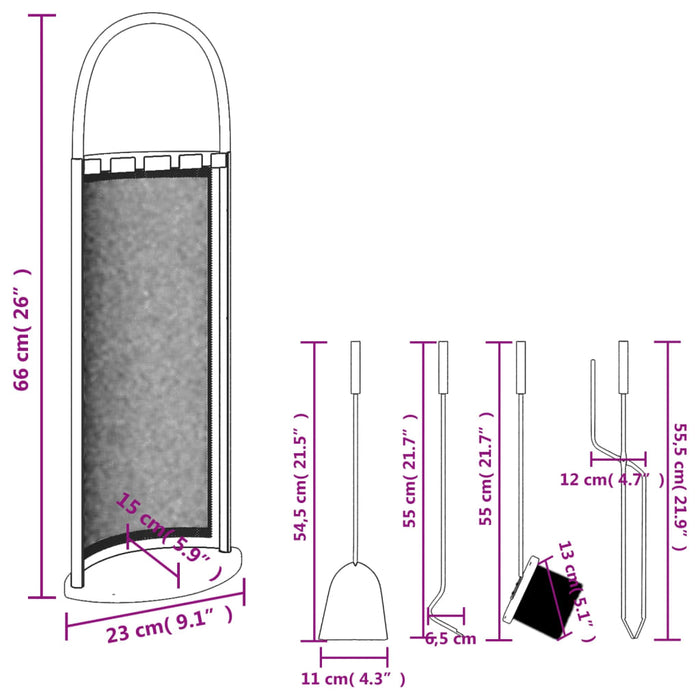 Set scule pentru șemineu, 5 piese, 23x15x66 cm, oțel - WALTI WALTI