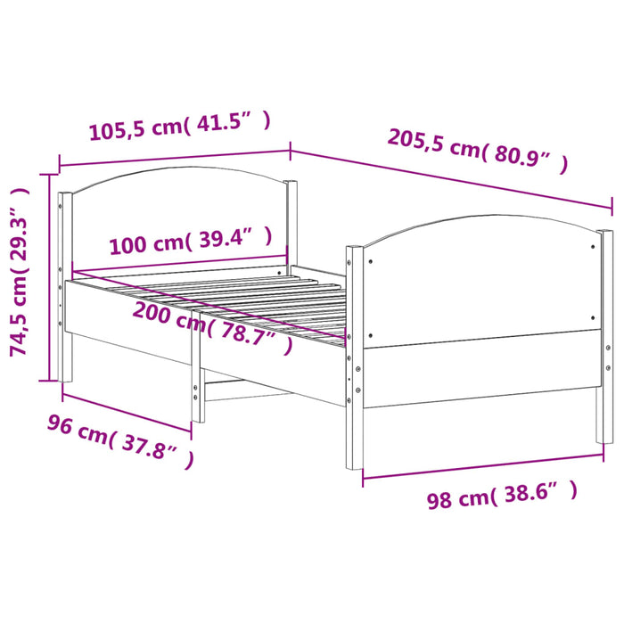 Cadru pat fără saltea, alb, 100x200 cm, lemn masiv pin - WALTI WALTI