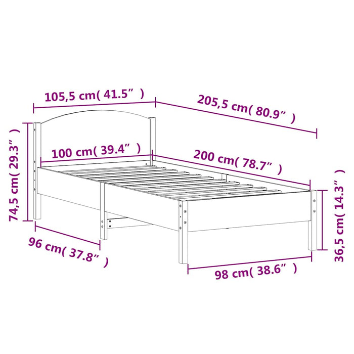 Cadru pat fără saltea, alb, 100x200 cm, lemn masiv pin - WALTI WALTI