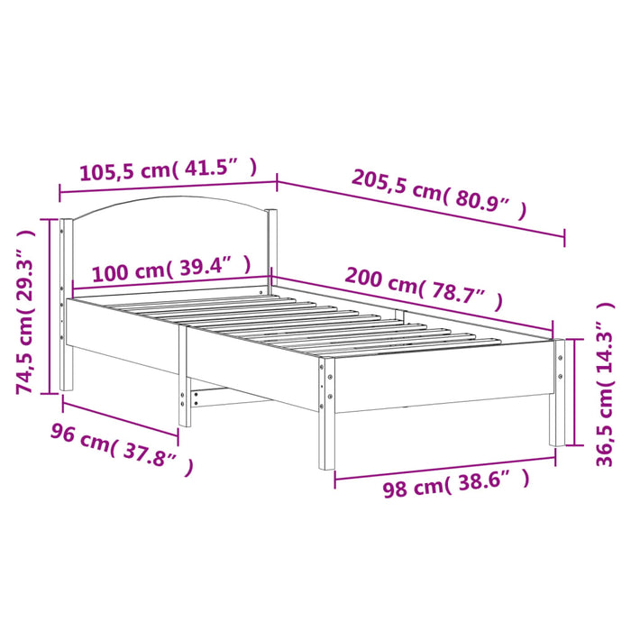 Cadru pat fără saltea, maro ceruit, 100x200 cm, lemn masiv pin - WALTI WALTI
