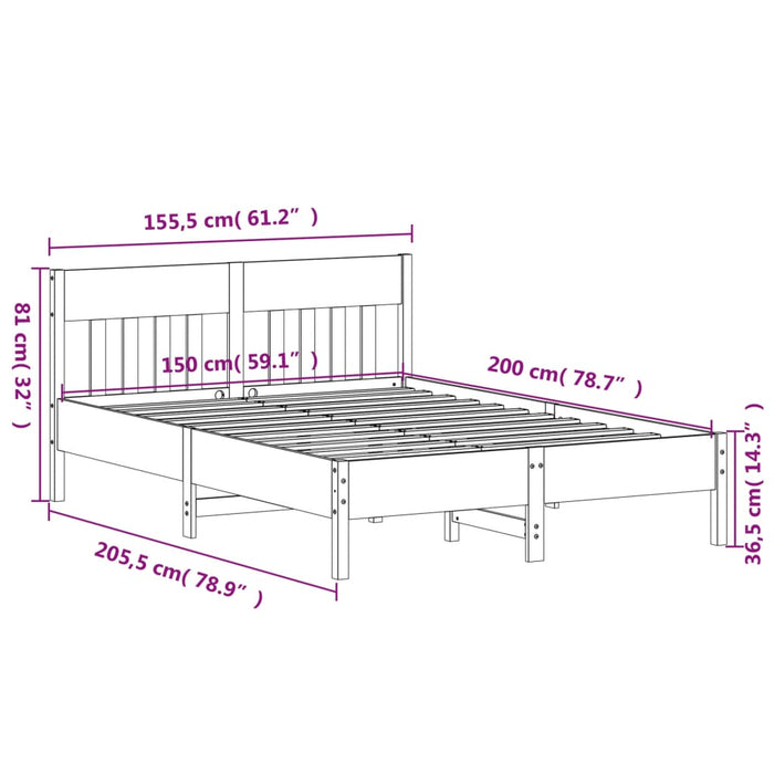 Cadru de pat fără saltea, maro ceruit 150x200 cm lemn masiv pin - WALTI WALTI