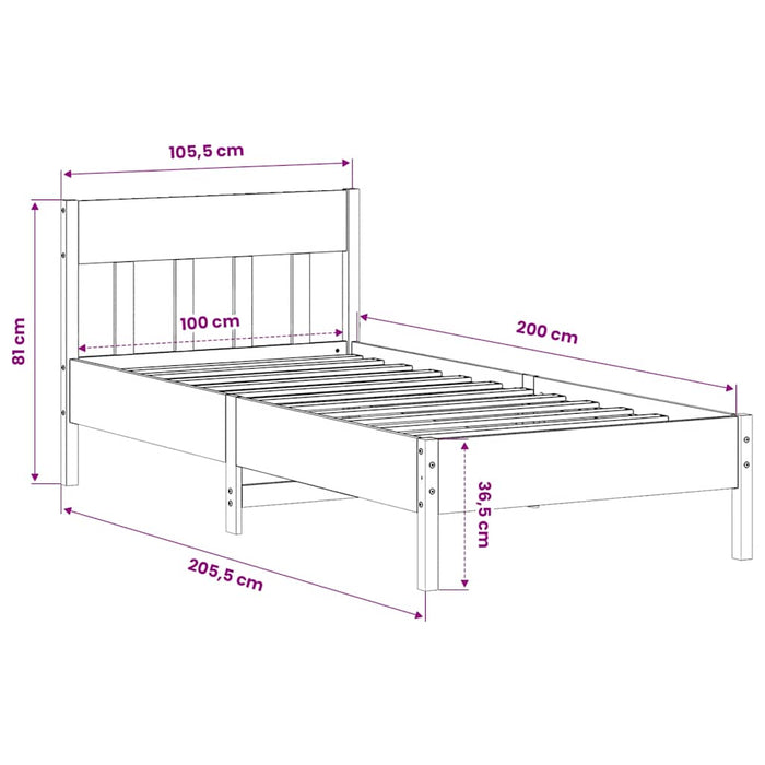 Cadru pat fără saltea, alb, 100x200 cm, lemn masiv pin WALTI