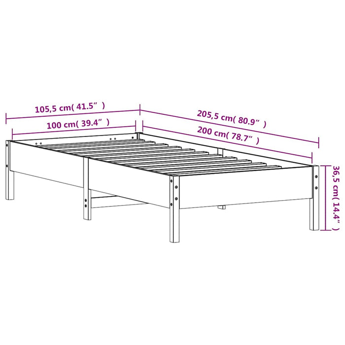 Cadru pat fără saltea, alb, 100x200 cm, lemn masiv pin - WALTI WALTI