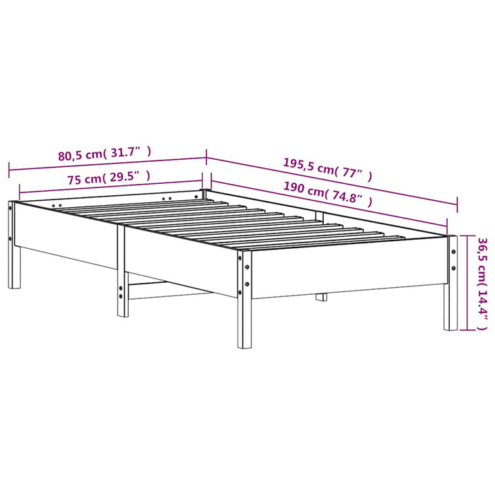 Cadru pat fără saltea, maro ceruit, 75x190 cm, lemn masiv pin - WALTI WALTI