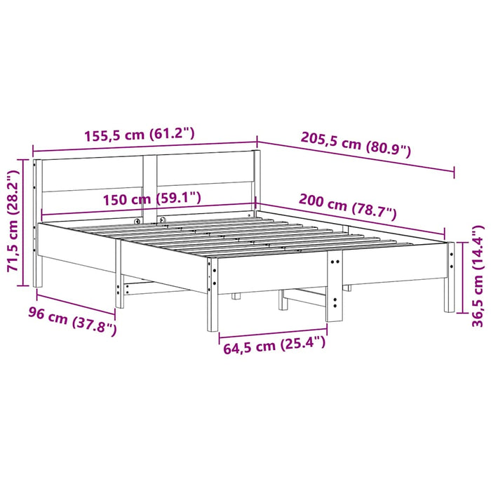 Cadru de pat fără saltea, maro ceruit 150x200 cm lemn masiv pin - WALTI WALTI