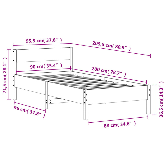 Cadru de pat fără saltea, alb, 90x200 cm, lemn masiv pin - WALTI WALTI