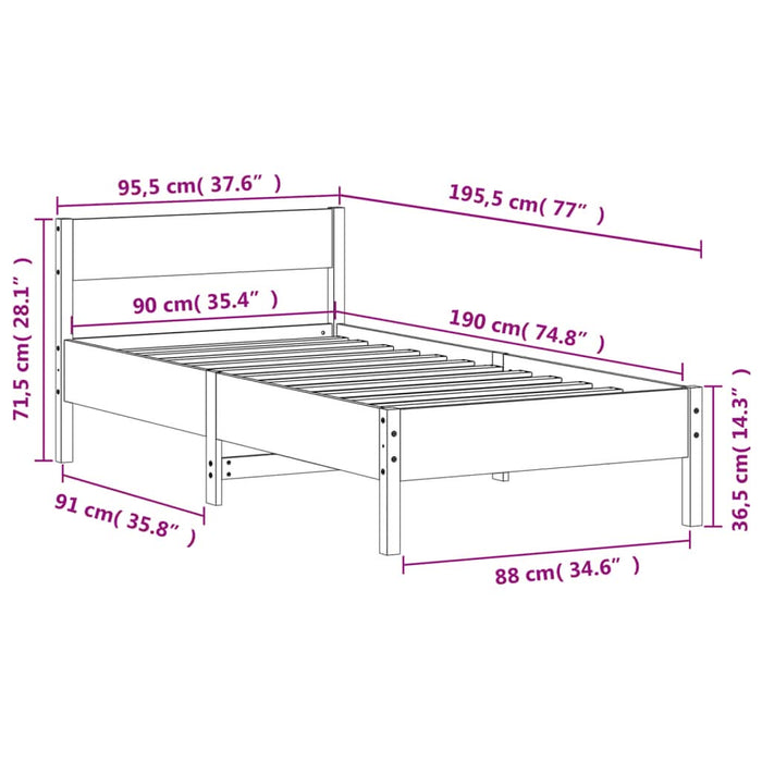 Cadru pat fără saltea, 90x190 cm, lemn masiv de pin - WALTI WALTI