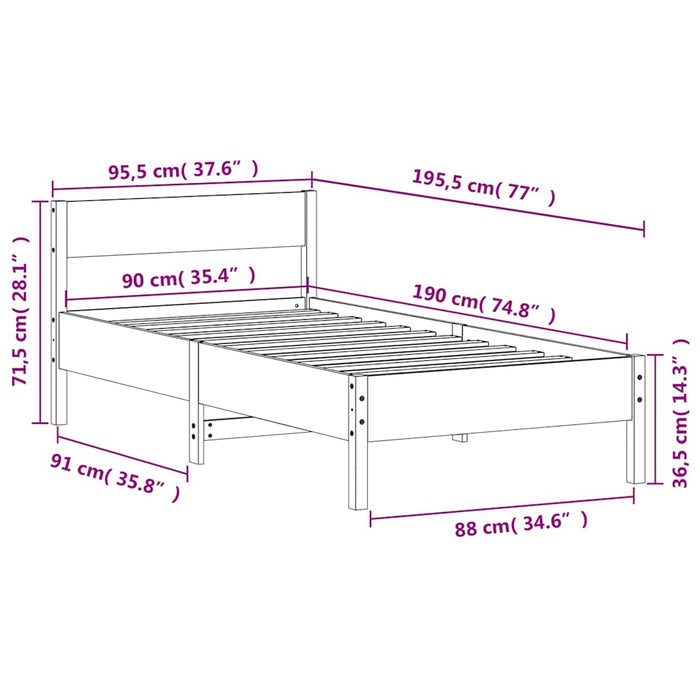 Cadru pat fără saltea, alb, 90x190 cm, lemn masiv de pin WALTI