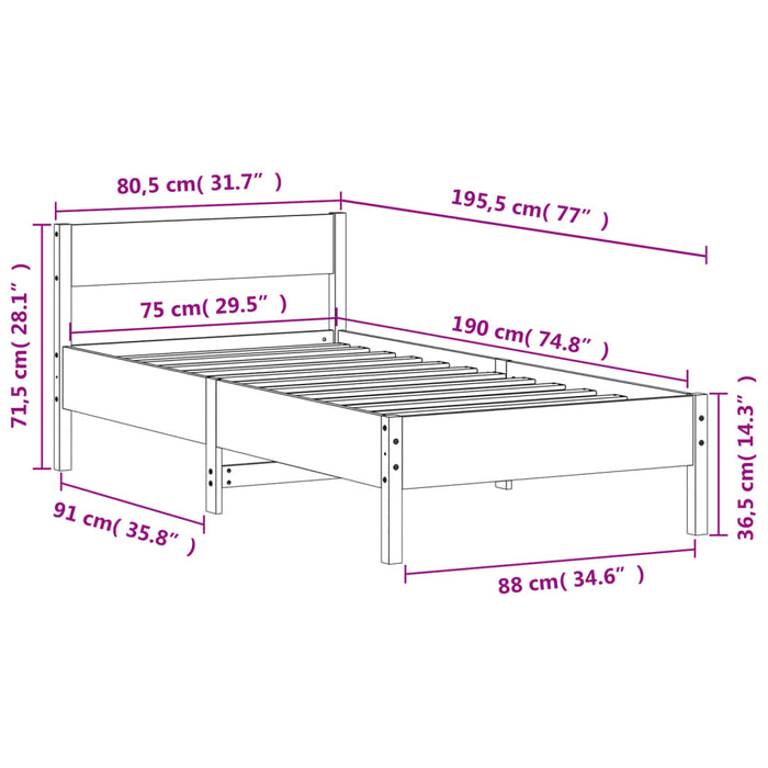 Cadru pat fără saltea, maro ceruit, 75x190 cm, lemn masiv pin - WALTI WALTI