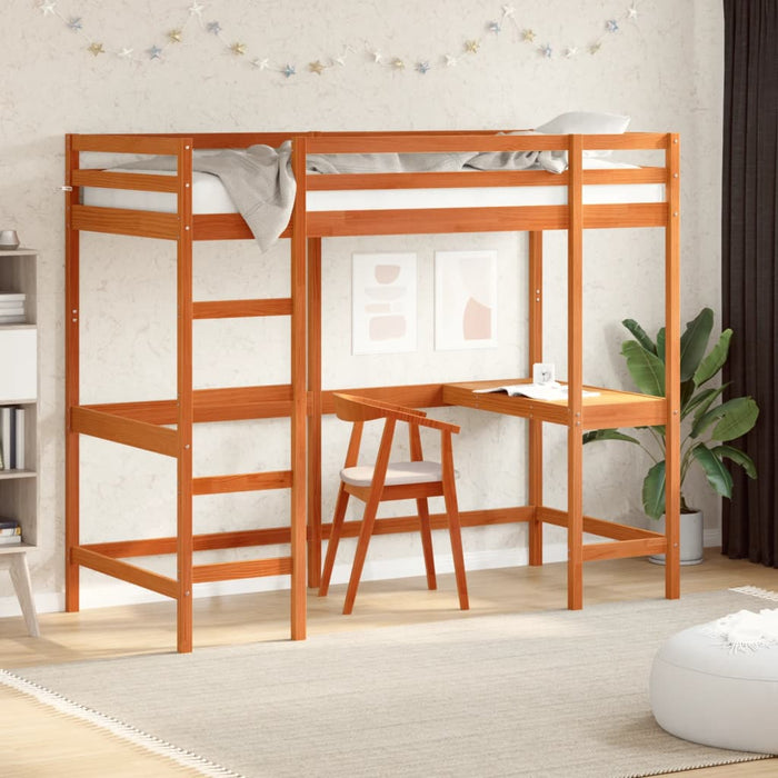 Cadru pat supraetajat cu birou, maro, 90x200 cm, lemn masiv pin - WALTI WALTI