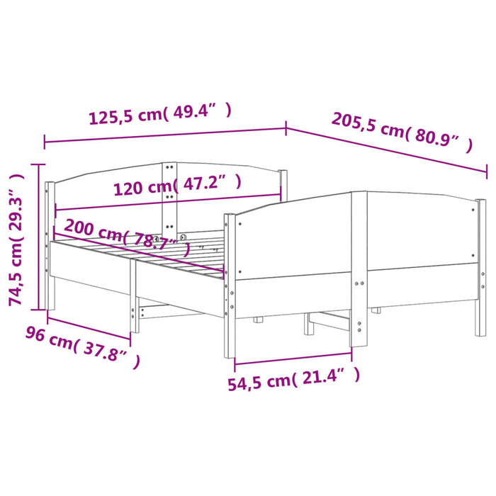 Cadru pat fără saltea, maro ceruit, 120x200 cm, lemn masiv pin - WALTI WALTI
