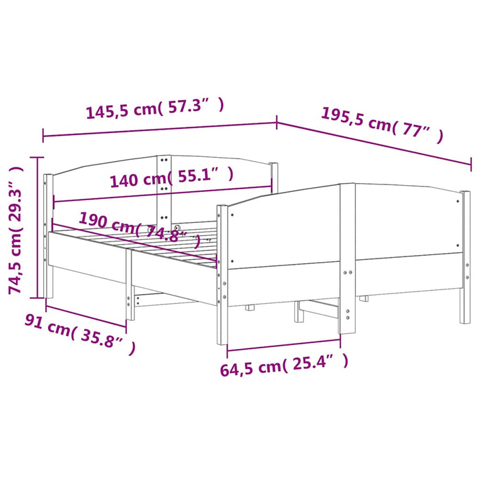 Cadru pat fără saltea, maro ceruit, 140x190 cm, lemn masiv pin - WALTI WALTI