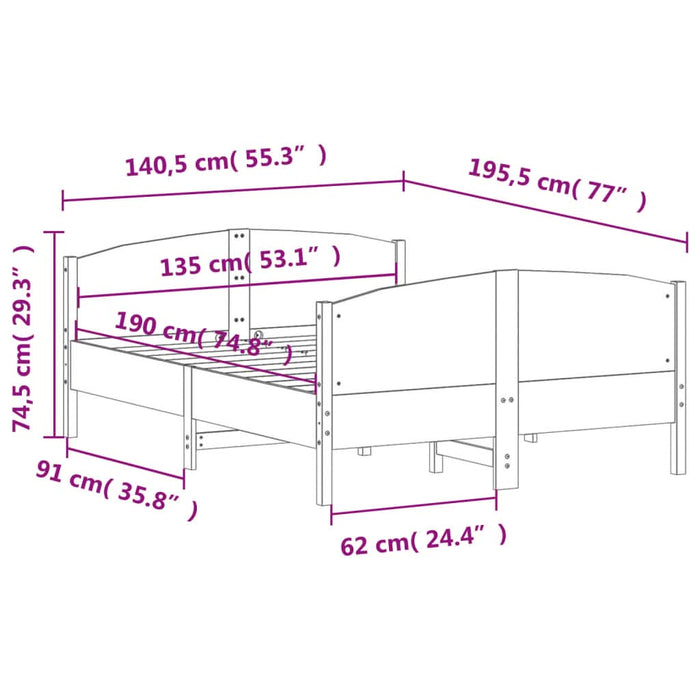 Cadru de pat fără saltea, alb, 135x190 cm, lemn masiv de pin - WALTI WALTI