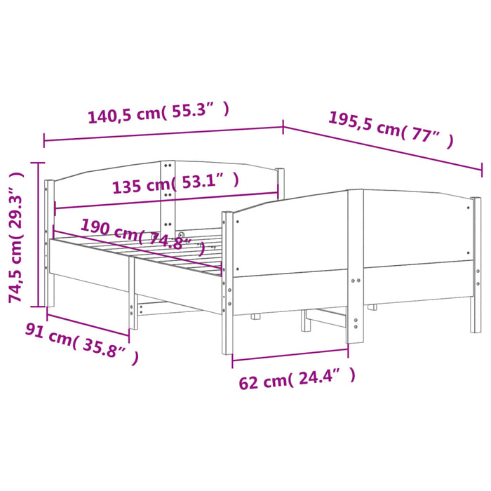 Cadru pat fără saltea, maro ceruit, 135x190 cm, lemn masiv pin - WALTI WALTI