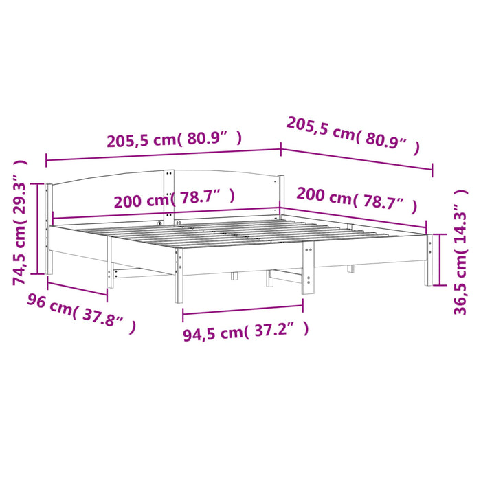 Cadru de pat fără saltea, alb, 200x200 cm, lemn masiv pin - WALTI WALTI