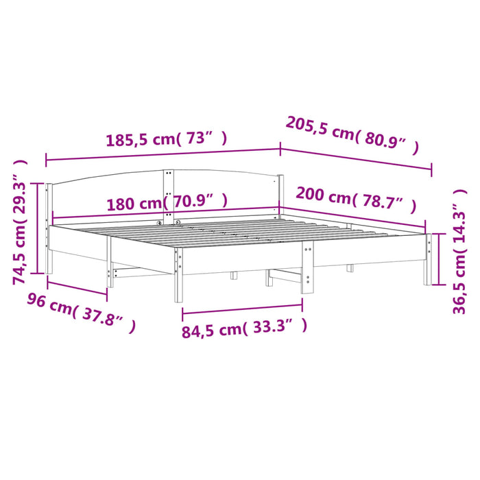 Cadru de pat fără saltea, alb, 180x200 cm, lemn masiv pin - WALTI WALTI