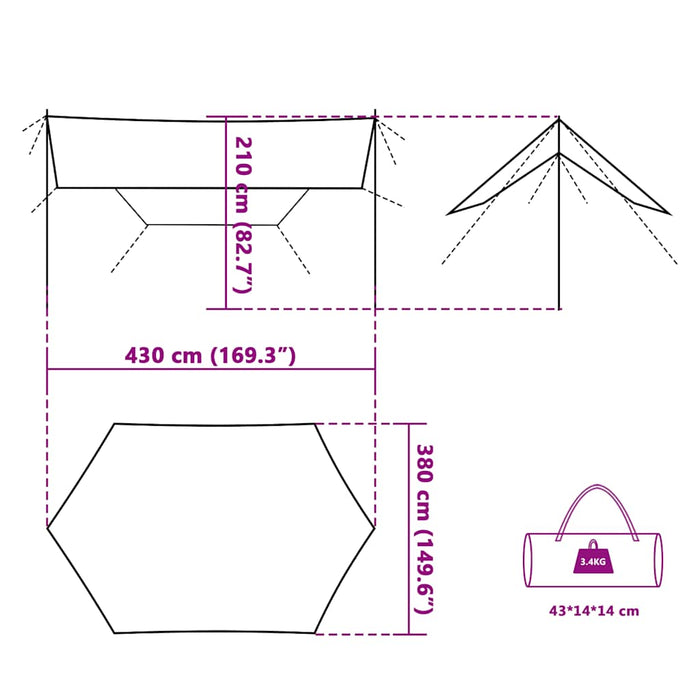 Prelată de camping, gri și portocaliu, 430x380x210 cm, impermeabilă WALTI