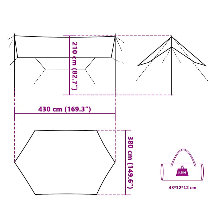 Prelată de camping, albastru, 430x380x210 cm, impermeabilă - WALTI WALTI