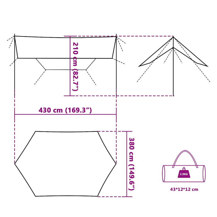 Prelată de camping, gri și portocaliu, 430x380x210 cm, impermeabilă WALTI