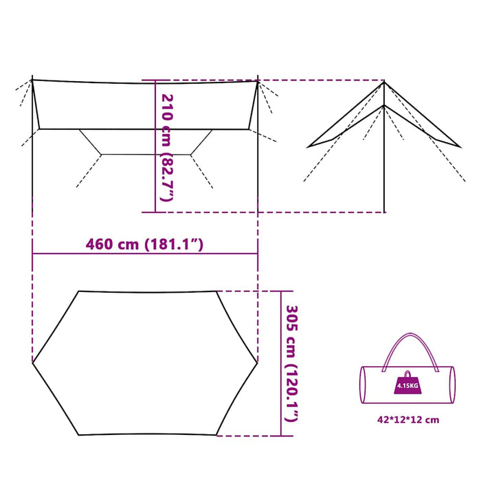 Prelată de camping, verde, 460x305x210 cm, impermeabilă - WALTI WALTI