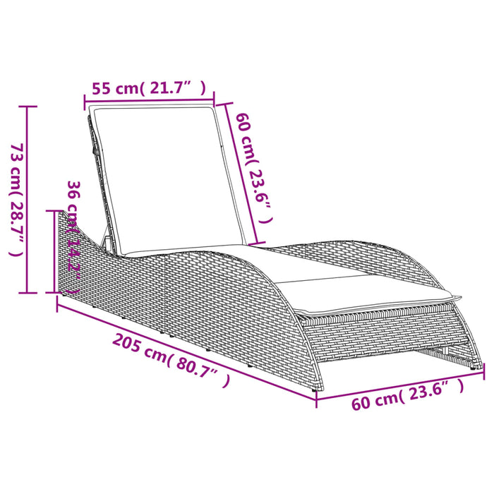Șezlong cu pernă, maro, 60x205x73 cm, poliratan - WALTI WALTI
