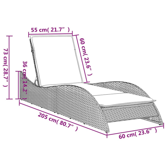 Șezlong cu pernă, bej, 60x205x73 cm, poliratan - WALTI WALTI