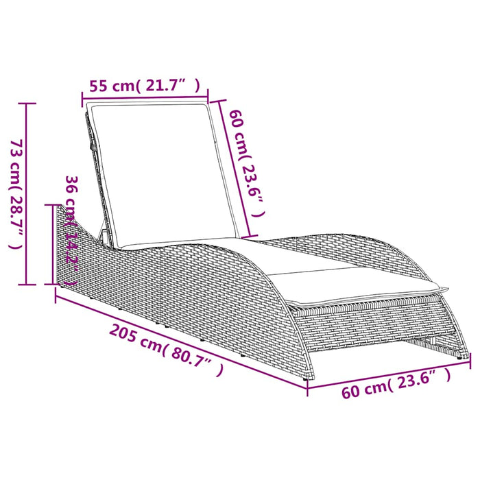 Șezlong cu pernă, maro, 60x205x73 cm, poliratan - WALTI WALTI