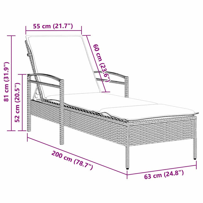 | Șezlong | cu pernă 1-persoană Maro 63 x 200 x 81 cm poliratan WALTI