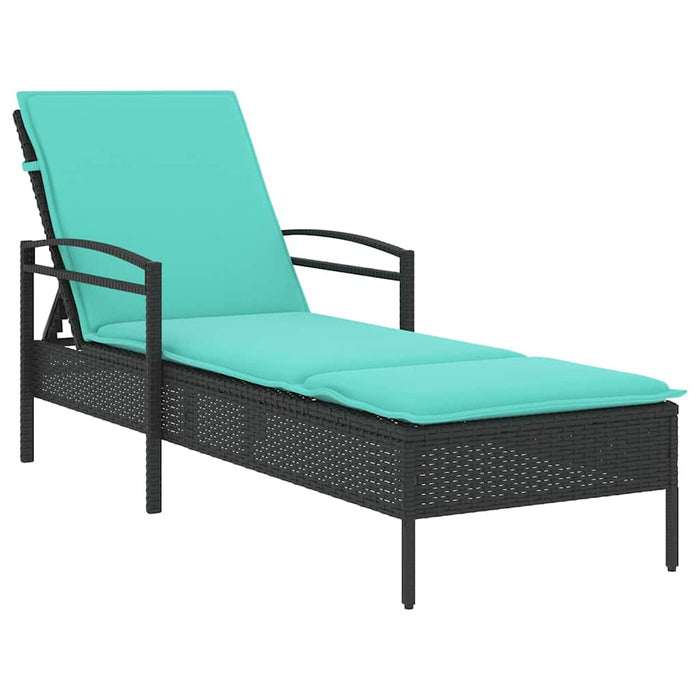 | Șezlong | cu pernă 1-persoană Negru 63 x 200 x 81 cm poliratan WALTI