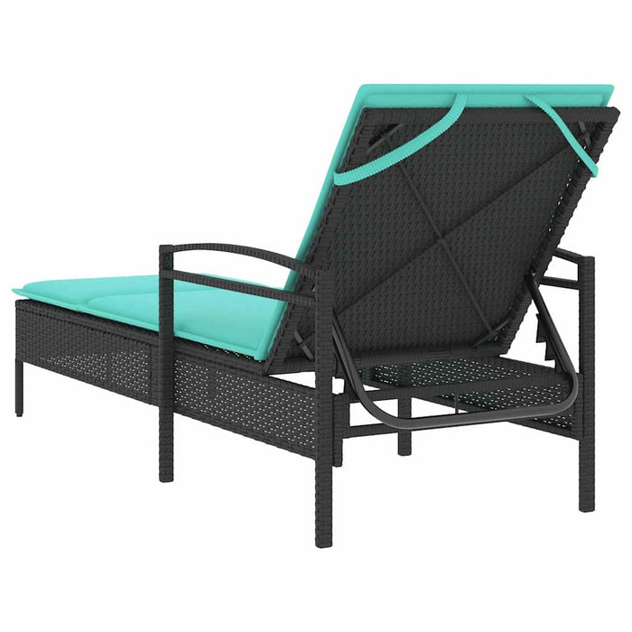 | Șezlong | cu pernă 1-persoană Negru 63 x 200 x 81 cm poliratan WALTI