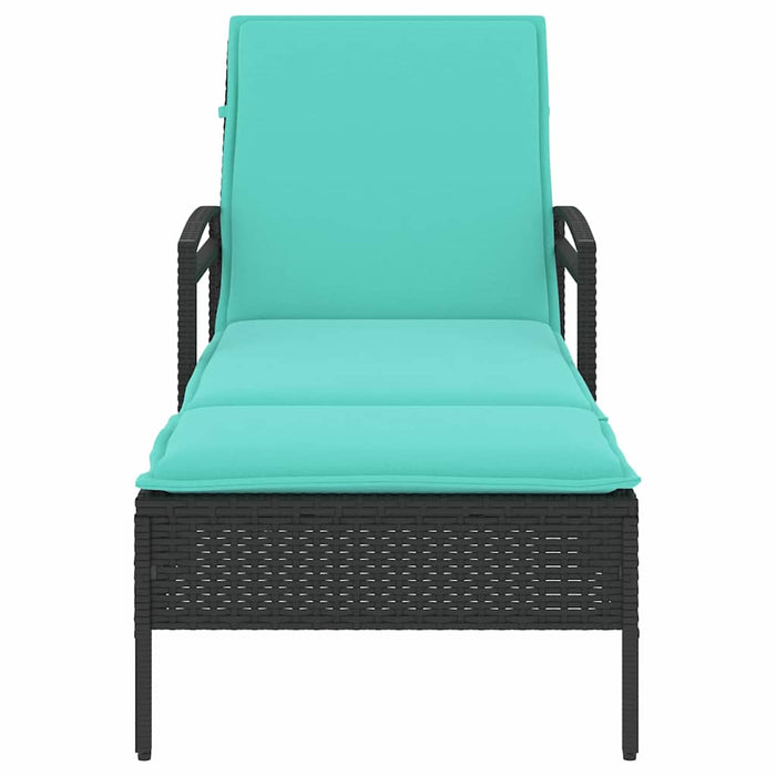 | Șezlong | cu pernă 1-persoană Negru 63 x 200 x 81 cm poliratan WALTI