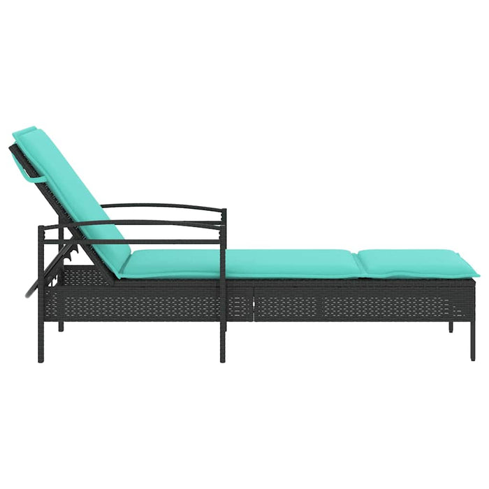 | Șezlong | cu pernă 1-persoană Negru 63 x 200 x 81 cm poliratan WALTI