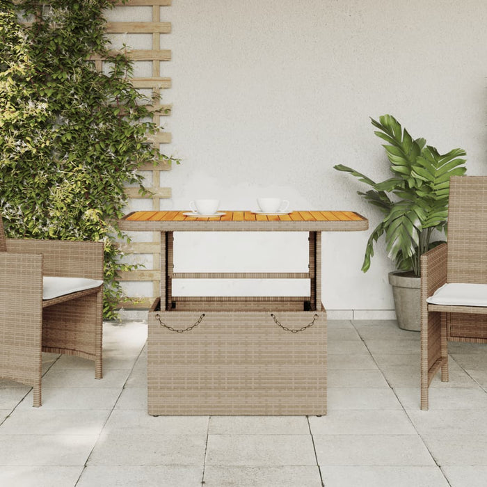 Masă de grădină, bej, 90x55x71 cm, poliratan și lemn de acacia - WALTI WALTI