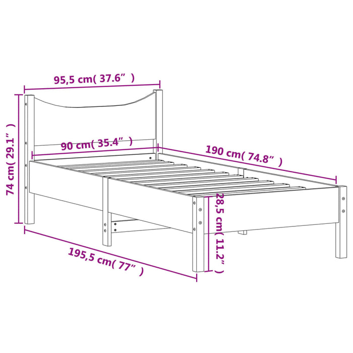 Cadru pat fără saltea, maro ceruit, 90x190 cm, lemn masiv pin - WALTI WALTI