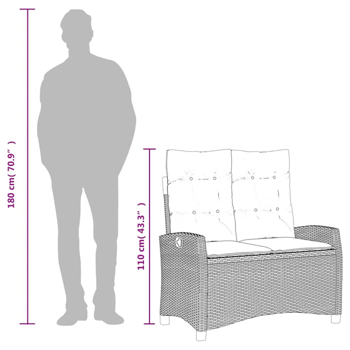 Bancă rabatabilă de grădină cu perne, gri deschis, poliratan - WALTI WALTI