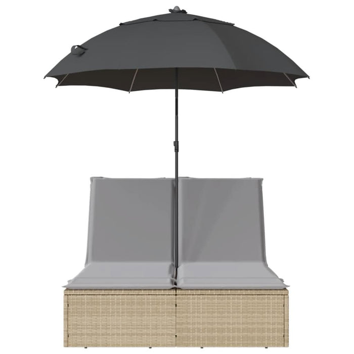Șezlong dublu cu perne/umbrelă de soare, bej, poliratan - WALTI WALTI