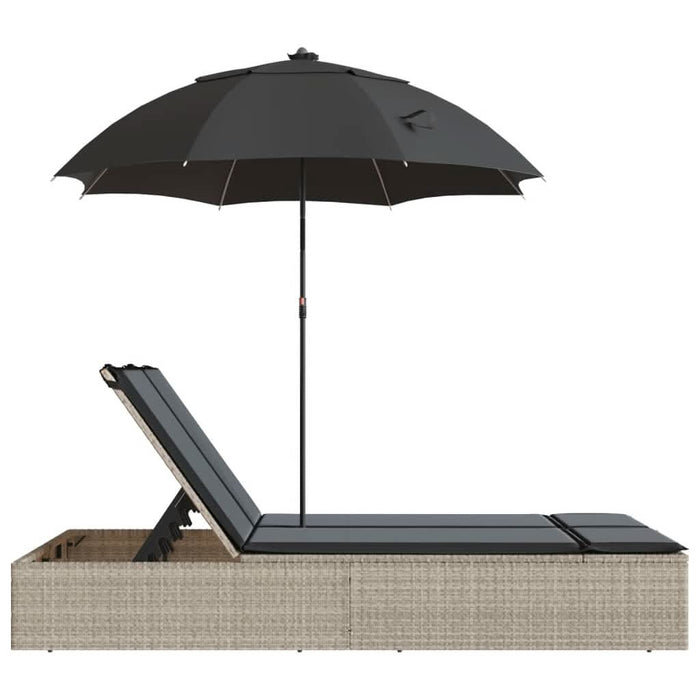 Șezlong dublu cu perne/umbrelă de soare, gri deschis, poliratan - WALTI WALTI