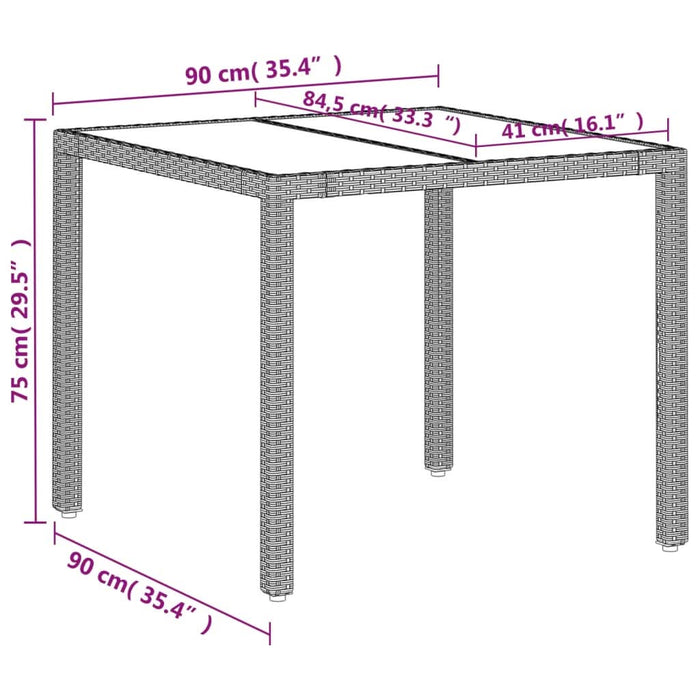 Masă de grădină cu blat din sticlă, gri, 90x90x75 cm, poliratan - WALTI WALTI