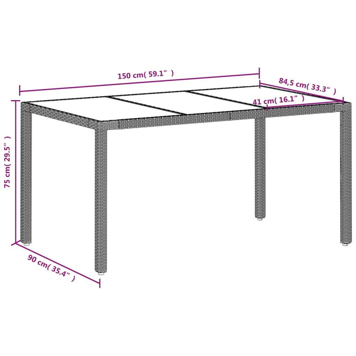 Masă grădină blat din sticlă gri deschis 150x90x75 cm poliratan - WALTI WALTI