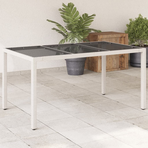 Masă grădină cu blat din sticlă, alb, 150x90x75 cm, poliratan - WALTI WALTI