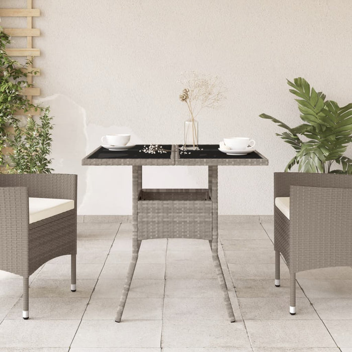 Masă grădină blat din sticlă gri deschis 80x80x75 cm poliratan - WALTI WALTI