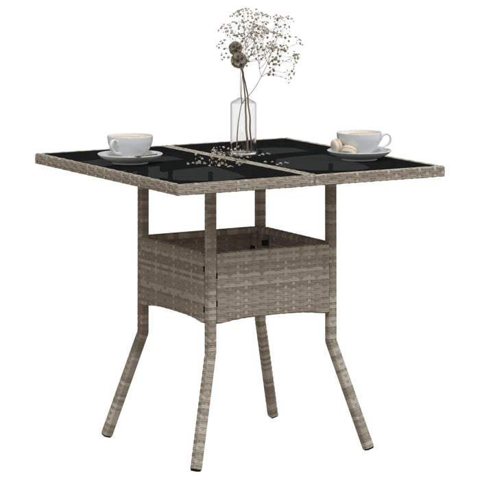 Masă grădină blat din sticlă gri deschis 80x80x75 cm poliratan - WALTI WALTI