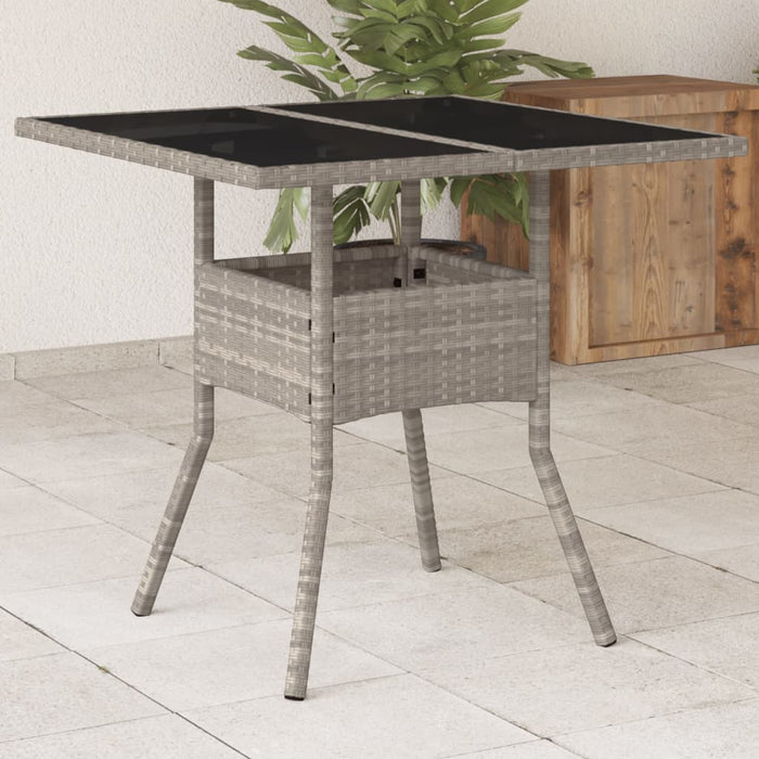 Masă grădină blat din sticlă gri deschis 80x80x75 cm poliratan - WALTI WALTI