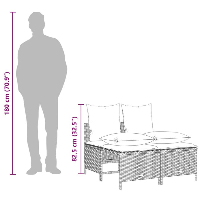 Set mobilier de grădină cu perne, 4 piese, negru, poliratan - WALTI WALTI