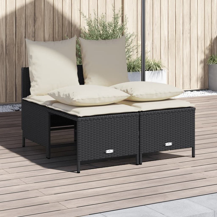 Set mobilier de grădină cu perne, 4 piese, negru, poliratan - WALTI WALTI