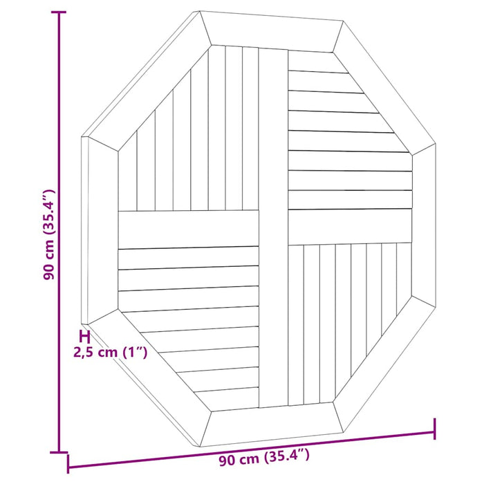 Blat de masă, 90x90x2,5 cm, octogonal, lemn masiv de tec - WALTI WALTI
